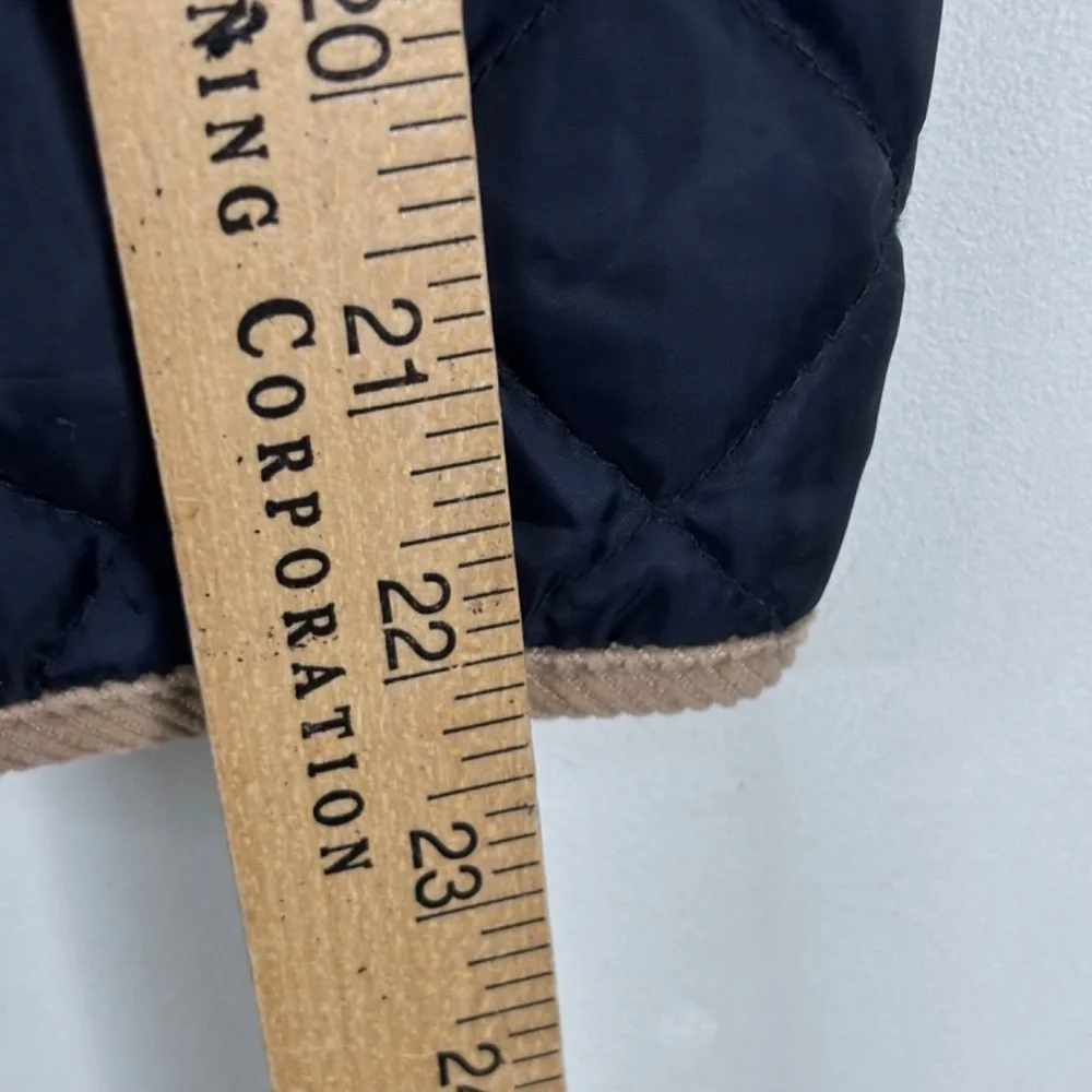 Ralph Lauren Quilted Barn Coat Girls M Navy Corduroy Collar Snap Equestrian READ